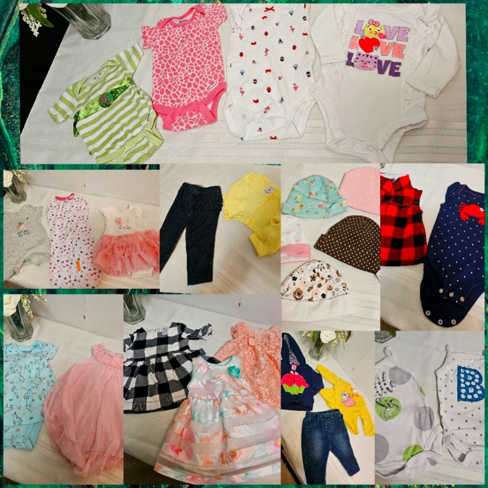21 Pcs + 7 Hair Acessories, Newborn, 0-3, 3 months BABY Girl lot of clothes